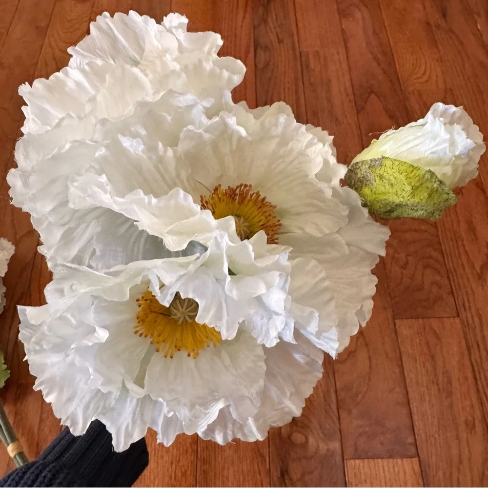 Faux White Poppy Flower Bundle - Set of 3